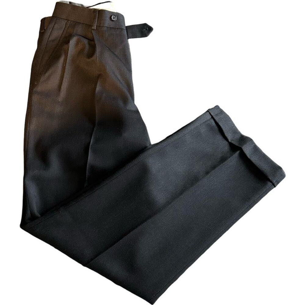 Vintage Brooks Brothers Dress Pants Mens Black Wool Pleated Cuffs 346